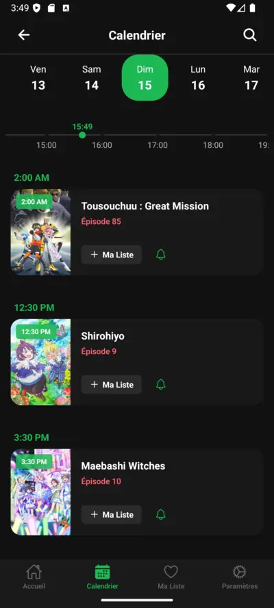 Calendrier sorties anime